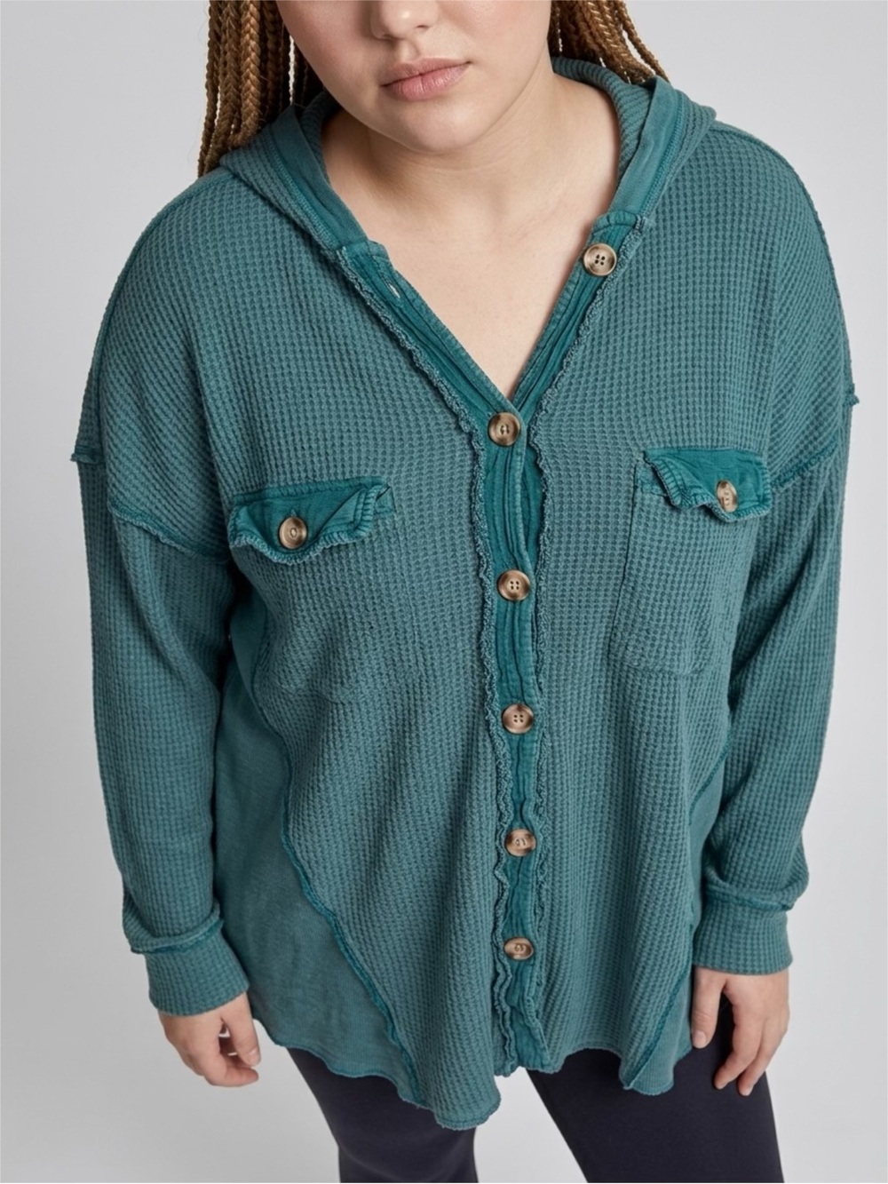 BKE Teal Waffle-Knit Hoodie